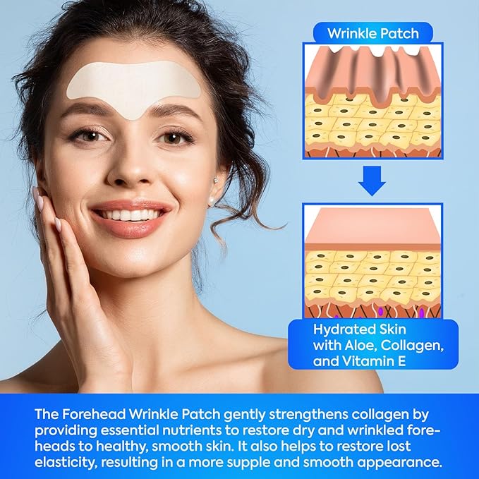 Forehead Wrinkle Patches 12Pcs with Aloe, Collagen, Vitamin E, Anti Wrinkle Patches, Forehead Wrinkles Treatment