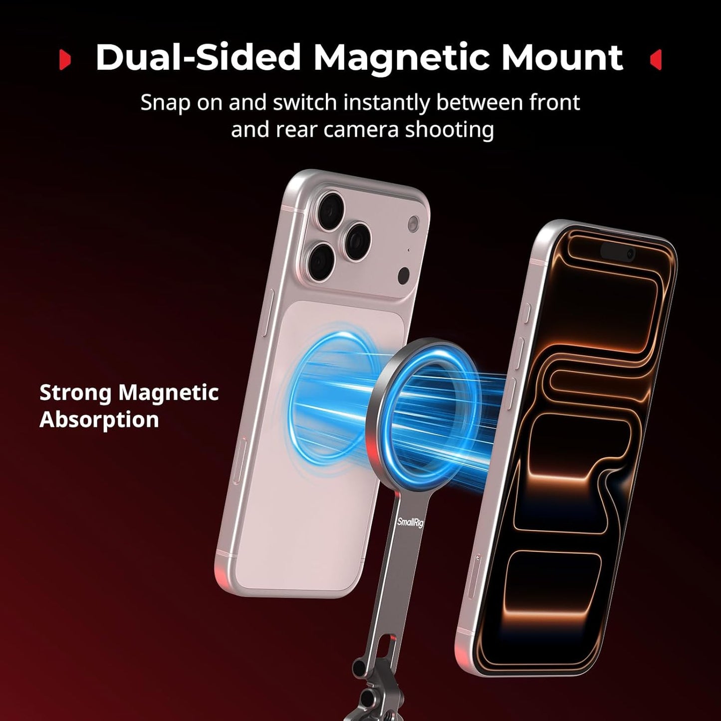 SMALLRIG 1/4" 270 17/16/15/14/13 -5649 Dual Magnetic Phone Tripod, Metal Cell Phone Mount Grip with Threads, Adjustable