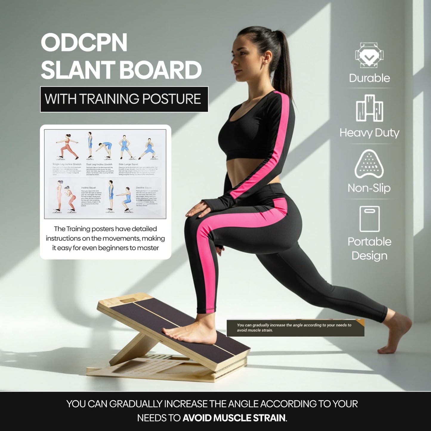 Zaloom Wooden Slant Board for Calf Stretching - 6 Adjustable Angles, 400 Lbs Capacity Calf Stretcher Slant Board for Squats, Knees, Ankle, Leg, Heel & feet, Squat Wedge & Physical Therapy Equipment