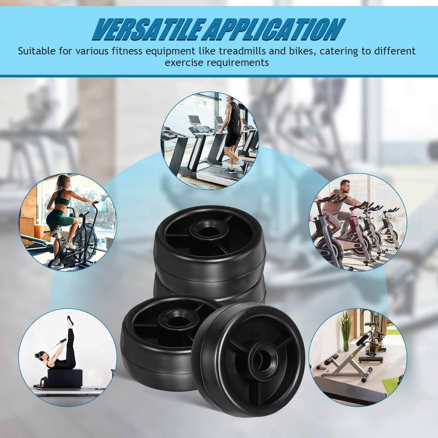 DECHOUS Heavy Duty Plastic Roller Wheel Replacement for Fitness Equipment Smooth Workout Plastic Casters for Treadmill Exercise Bike Home Gym