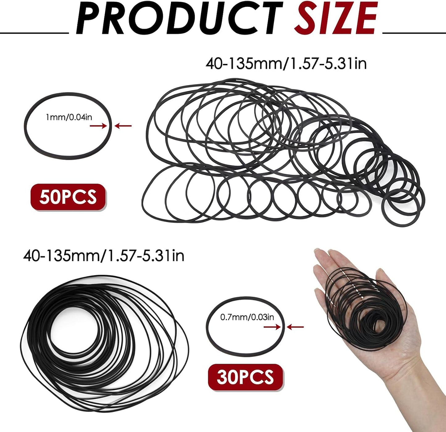 TNJPSEK 80 Cassette 0.7mm 1mm) Pcs Player Belts Replacement Kit, Mixed Flat Rubber Belts for Recorder Repair