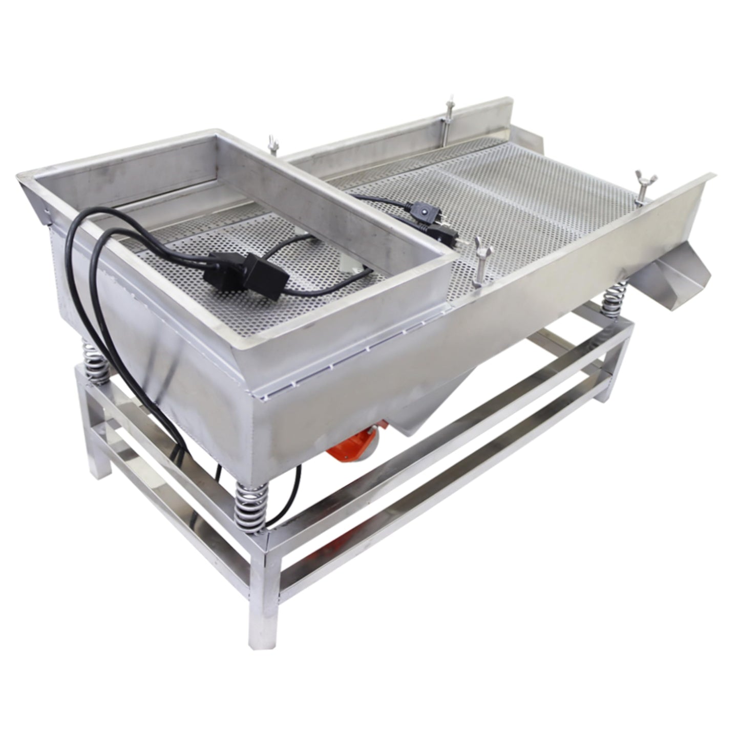 TECHTONGDA Straight Vibrating Sieve Screen Shaker Electric Linear Sifter Machine Stainless Steel One Layer Two Motor 4mm Screen Size 15.7×37.4inch 110V
