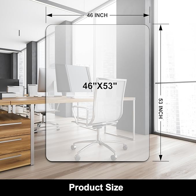 Kuyal Chair Mat for Hardwood Floor,46 x 53 inches Rectangle Desk Durable Wood/Tile Protection Mat for Rolling Chairs, Non-Studded Bottom