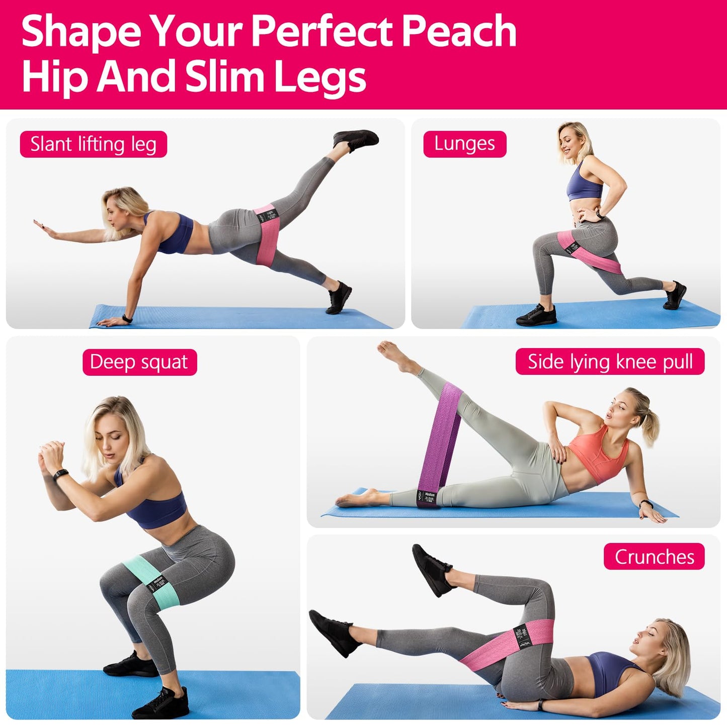 WALITO Resistance Bands for Working Out, Fabric Exercise Bands for Legs and Butt, Workout Bands for Women and Men, Booty Band for Yoga Starter Set, Pilates, Rehab, Fitness and Home Workout