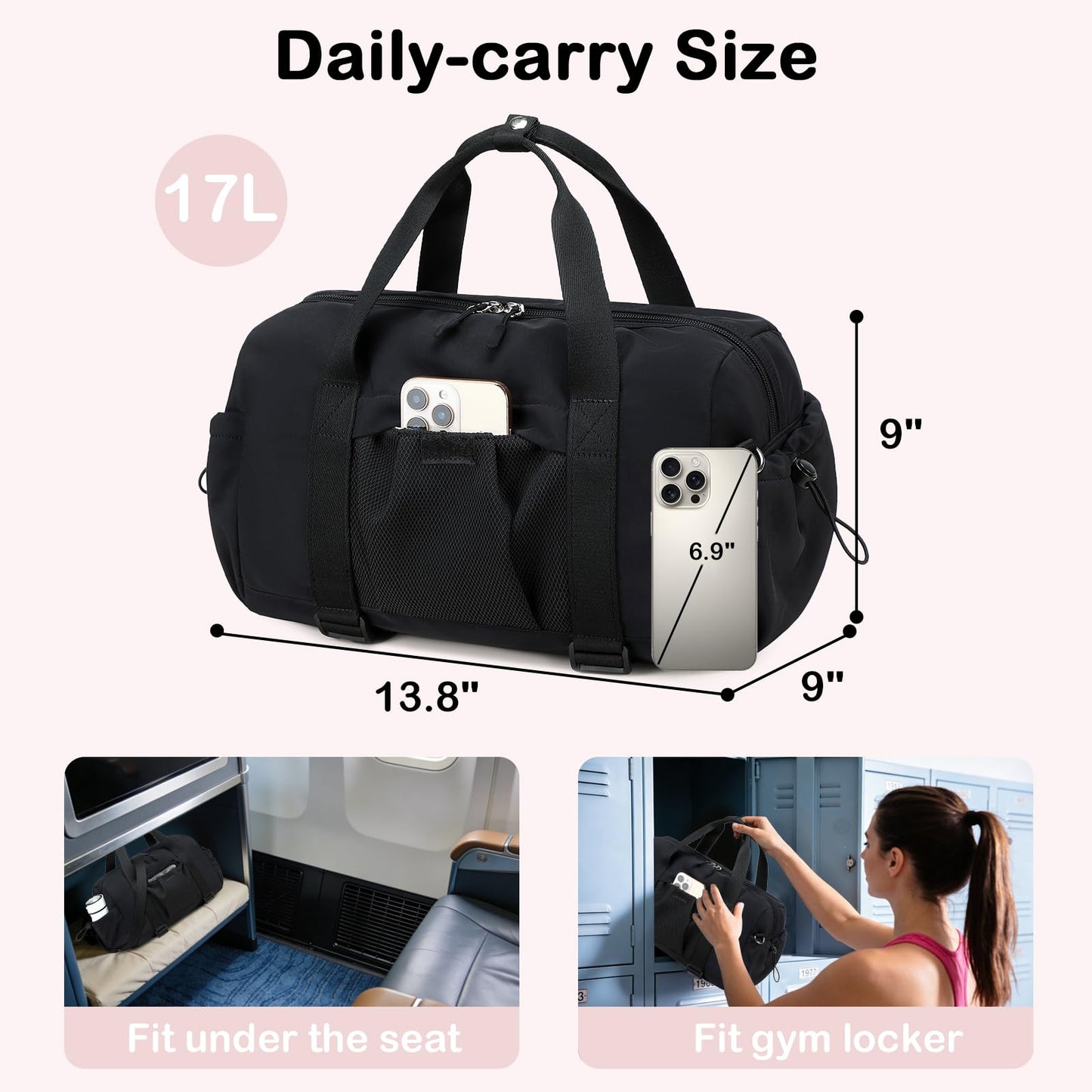 LEDAOU Small Gym Bag for Women, Mini Duffle Bag with Yoga Mat Holder Lightweight Carry On Sports Bag with Separate Shoe Pocket and Wet Pocket Duffel Bags Dance Yoga Workout Bag