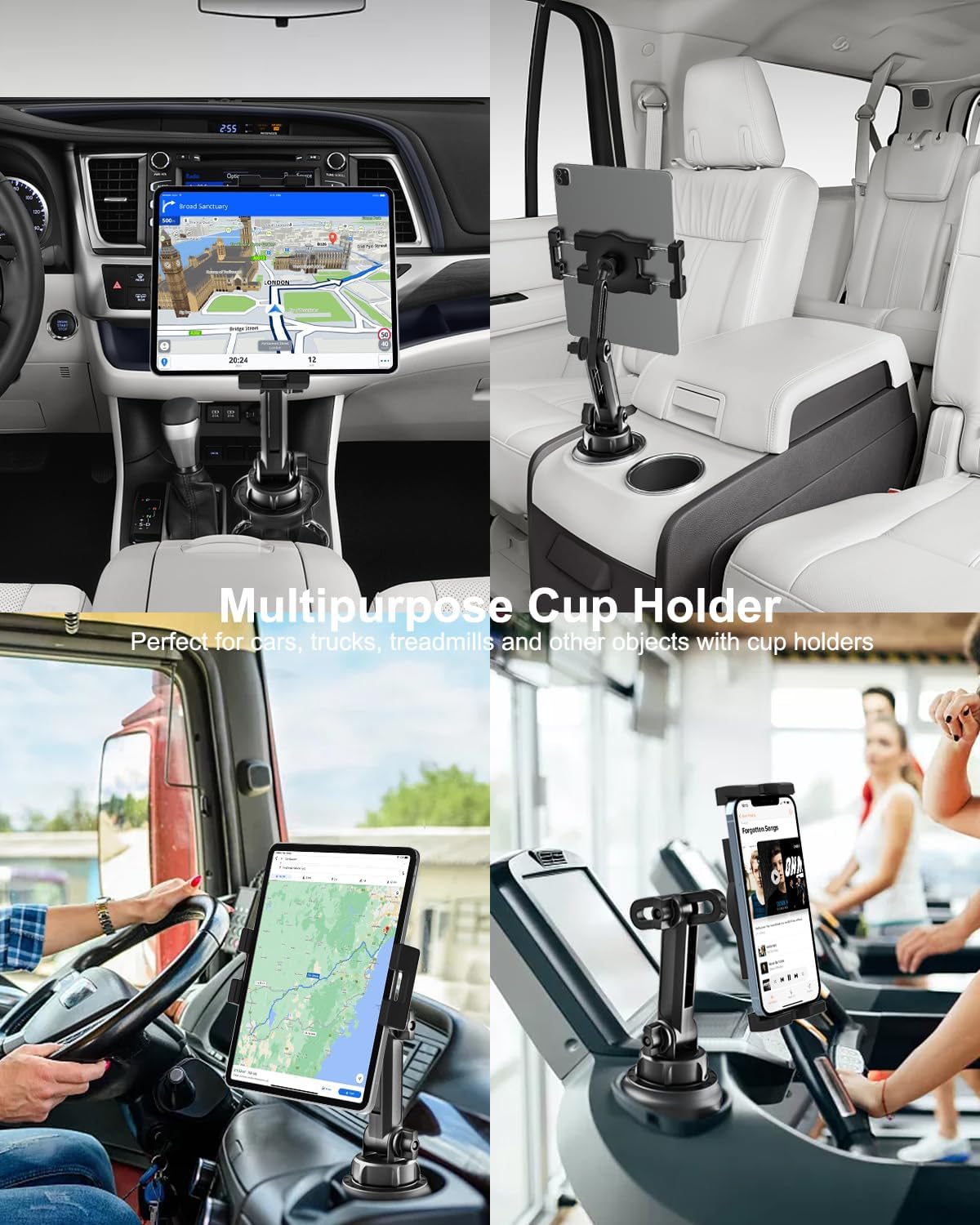 woleyi 360 4-13" Cup Holder Car Tablet Mount, iPad Mount Holder for Car/Truck, Rotation Adjustable Universal Tablet