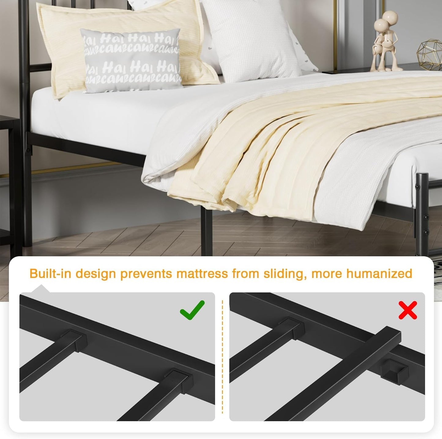 VECELO Queen Mattle Black Bed Frame with Headboard and Footboard, 14 Inch Metal Platform Mattress Foundation, Sturdy Premium Steel Slat/No Box Spring Needed