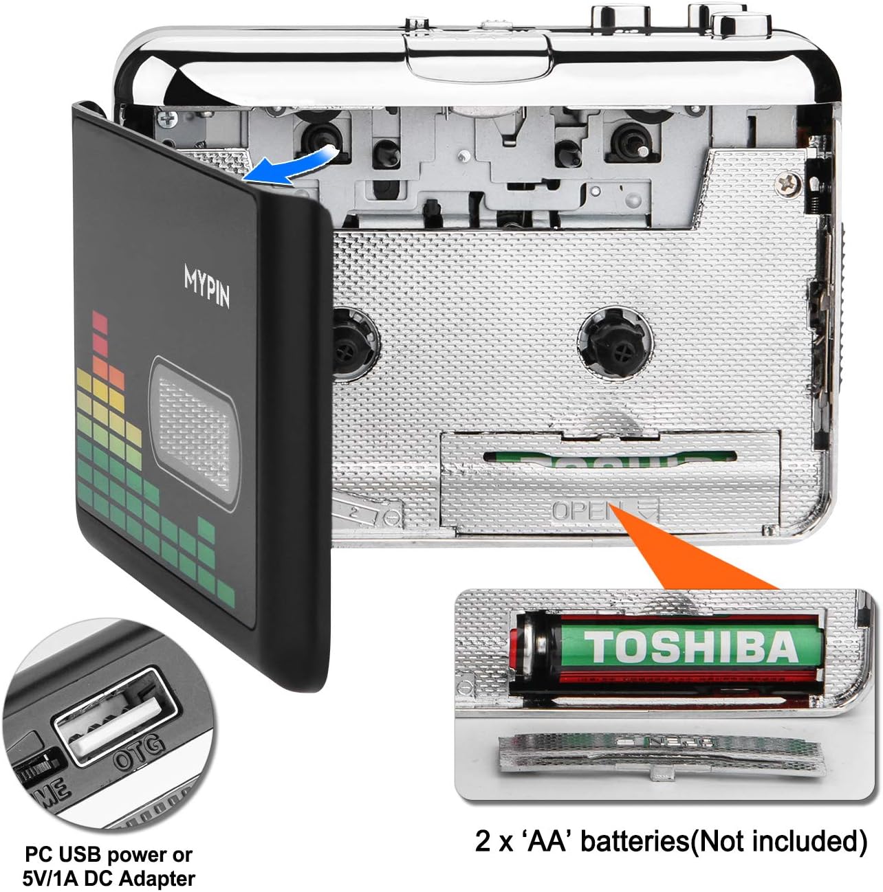 Cassette MP3 Cassette Tape-to-MP3 USB to Converter, Portable Walkman Audio Music Player Converter with Earphones