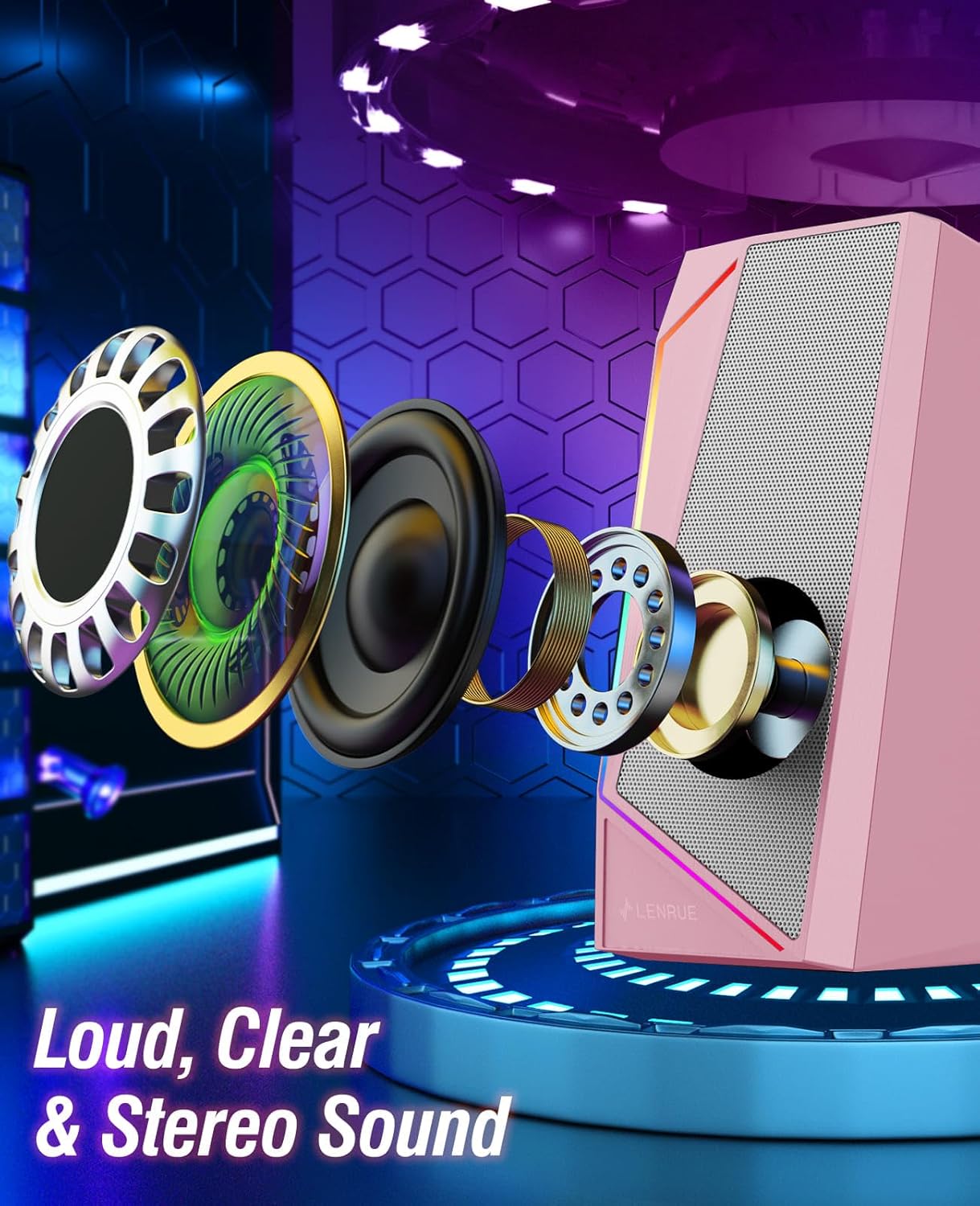 LENRUE Computer Speakers, USB/USB-C Powered PC Speakers with Loud Stereo Sound, Headphone-in for Desktop, Laptop