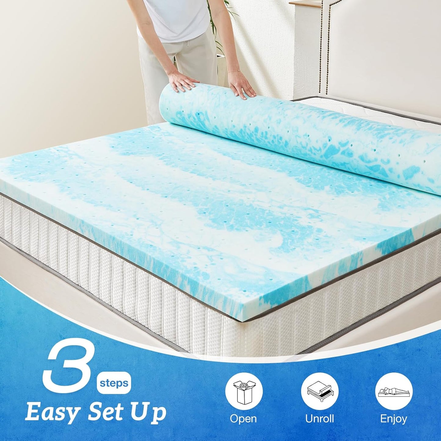 Sweetcrispy Mattress Topper - 3 Inch Thick Memory Foam Gel Infused Cooling Pad | California King, CertiPUR US Certified