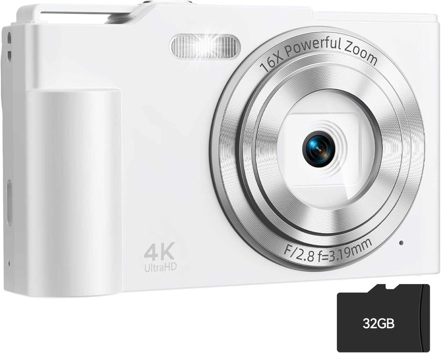 Krlun 4K 16X 48MP 32GB Digital Camera, FHD Digital Point and Shoot Camera with Zoom Anti Shake, Compact Small Camera