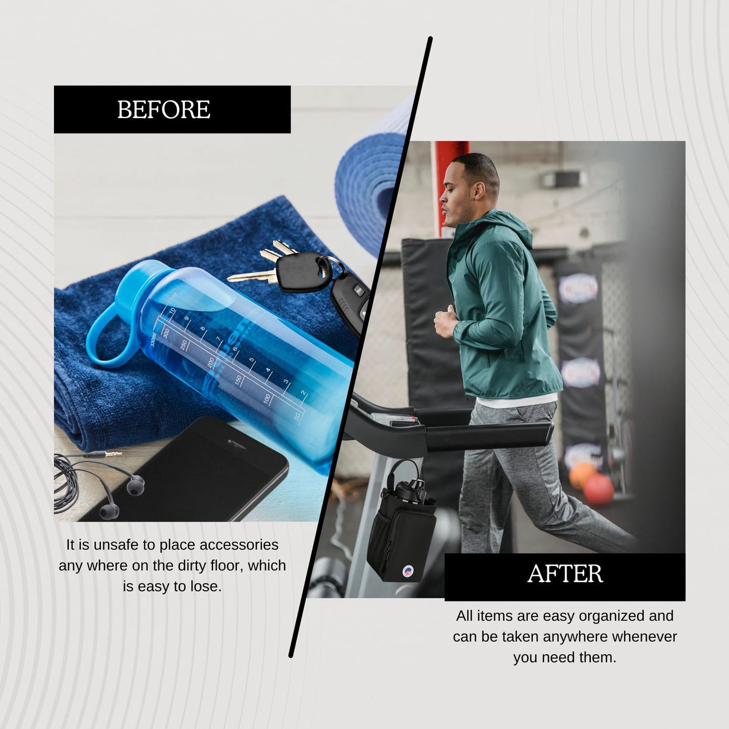 Happy U.S Magnetic Gym Bag - Water Bottle Holder with Strap for Men and Women - Magnetic Sling Carrier with Phone Pocket and SBS Zipper - Fits 40oz Bottles