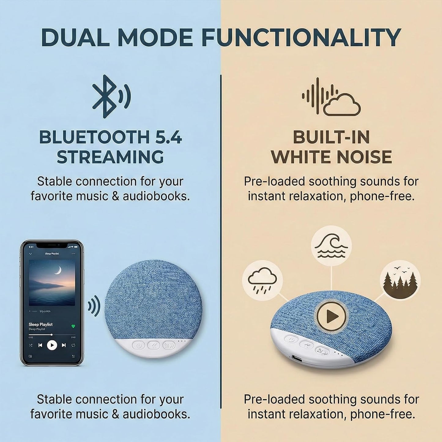 Madicrio Ultra-Thin Wireless Sleep Pillow Speaker with White Noise Timer, Personal Under Pillow Bluetooth Speaker