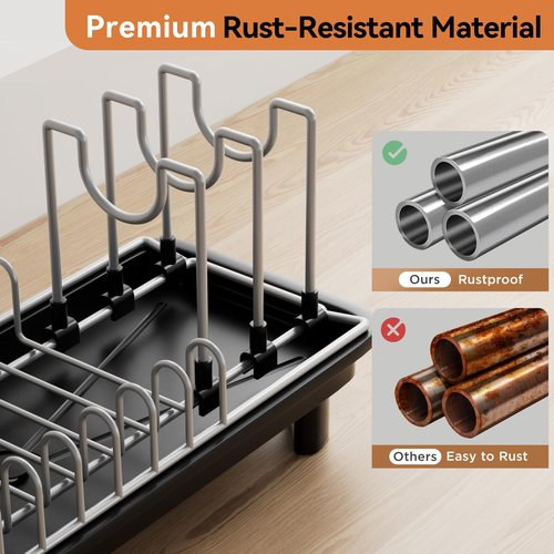 Laveshop Small Dish Drying Rack, Compact Dish Drainer for Kitchen Counter, with Adjustable Back Slots, Space-Saving for Small Kitchens, Black