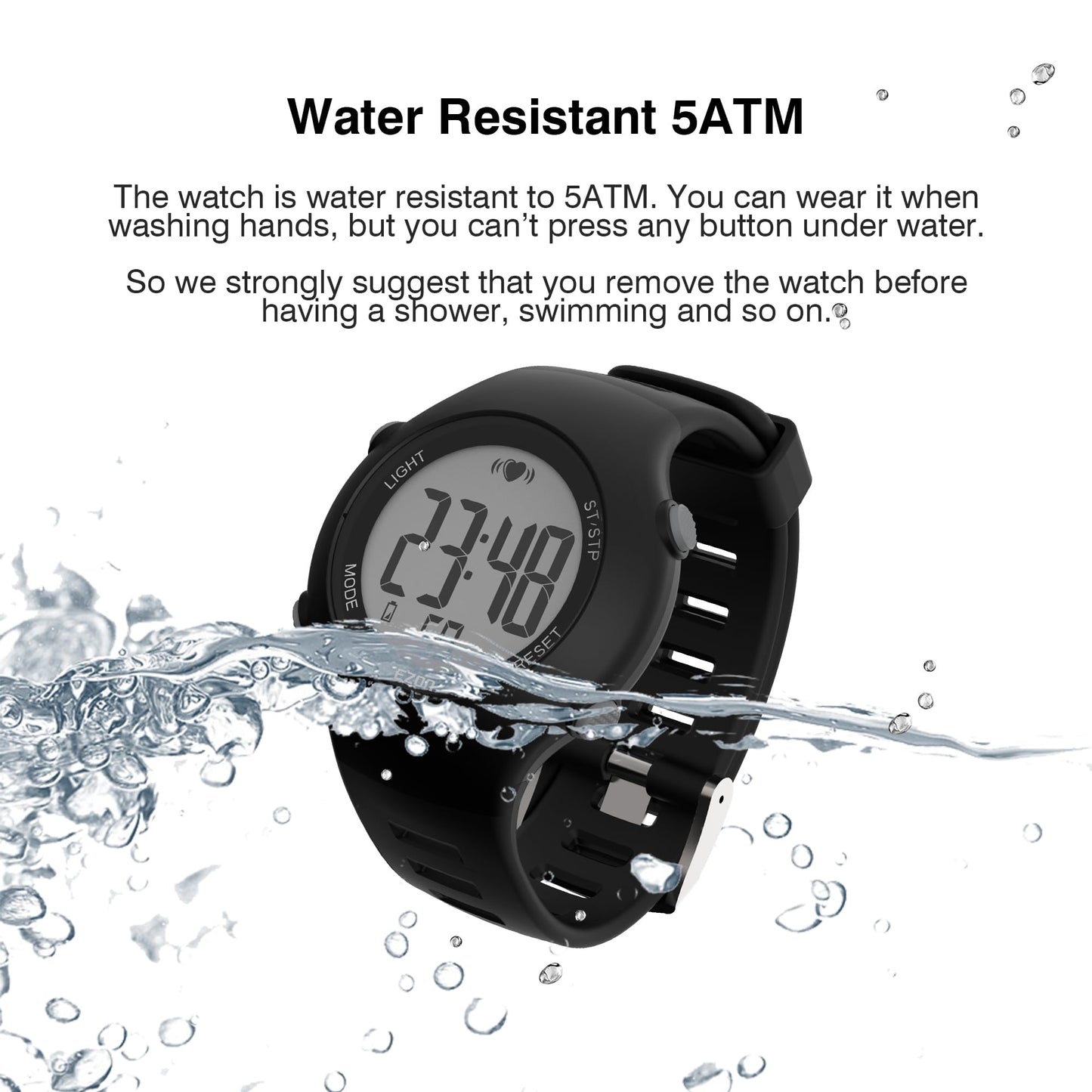 EZON Heart Rate Monitor Chest Strap and Digital Watch,5ATM Waterproof Fitness Tracker with HRM,Calories Burned,Stopwatch and Hourly Chime - Ideal Fitness Presents for Men and Women (Black)