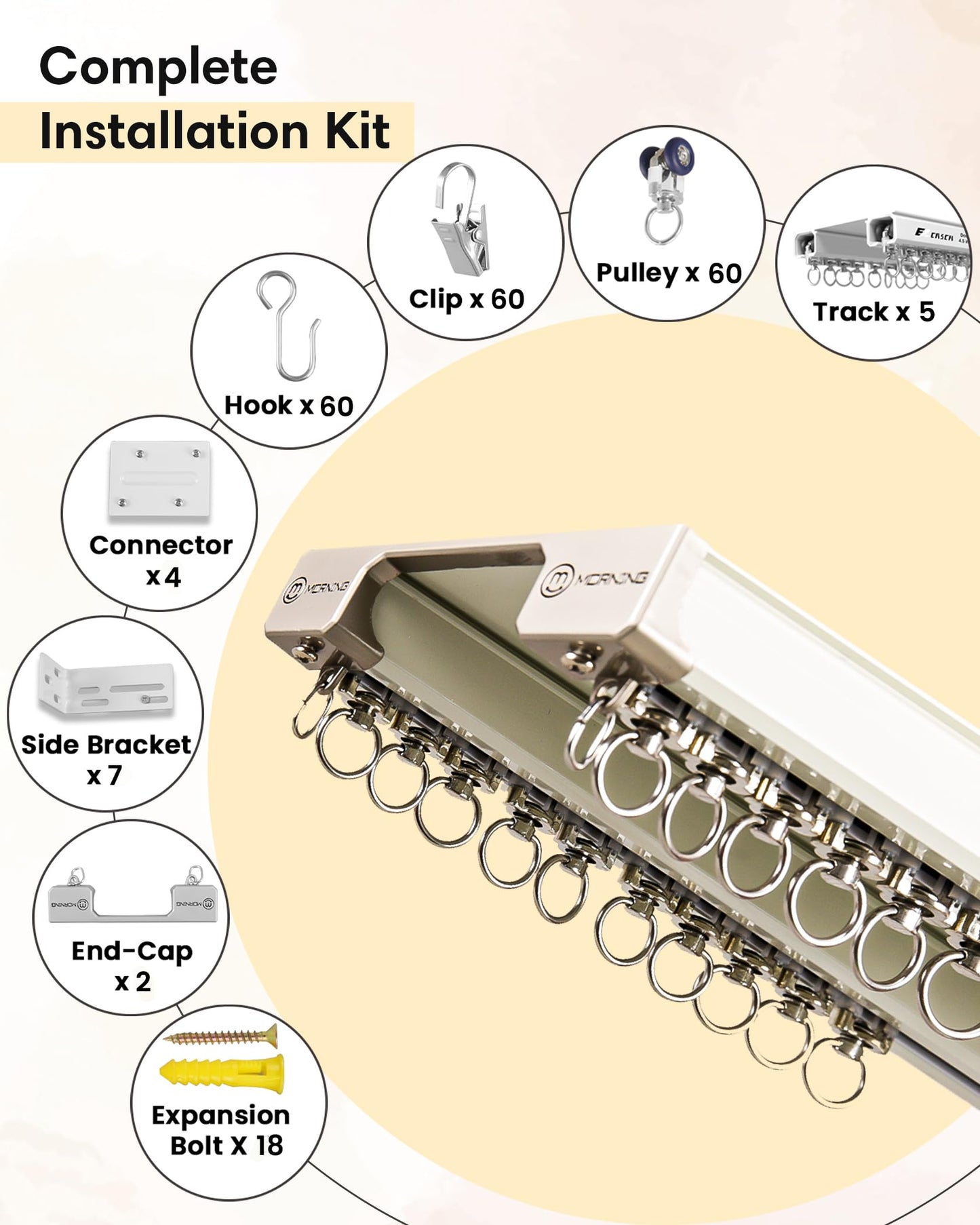 Ezcasch Ceiling Curtain Track Set - Dual Track Ceiling & Wall Mount 10ft-12ft, Heavy-Duty Double Track Rails with Silent Slides, Room Divider Double Track System, Includes Hooks/Clips/Brackets, White