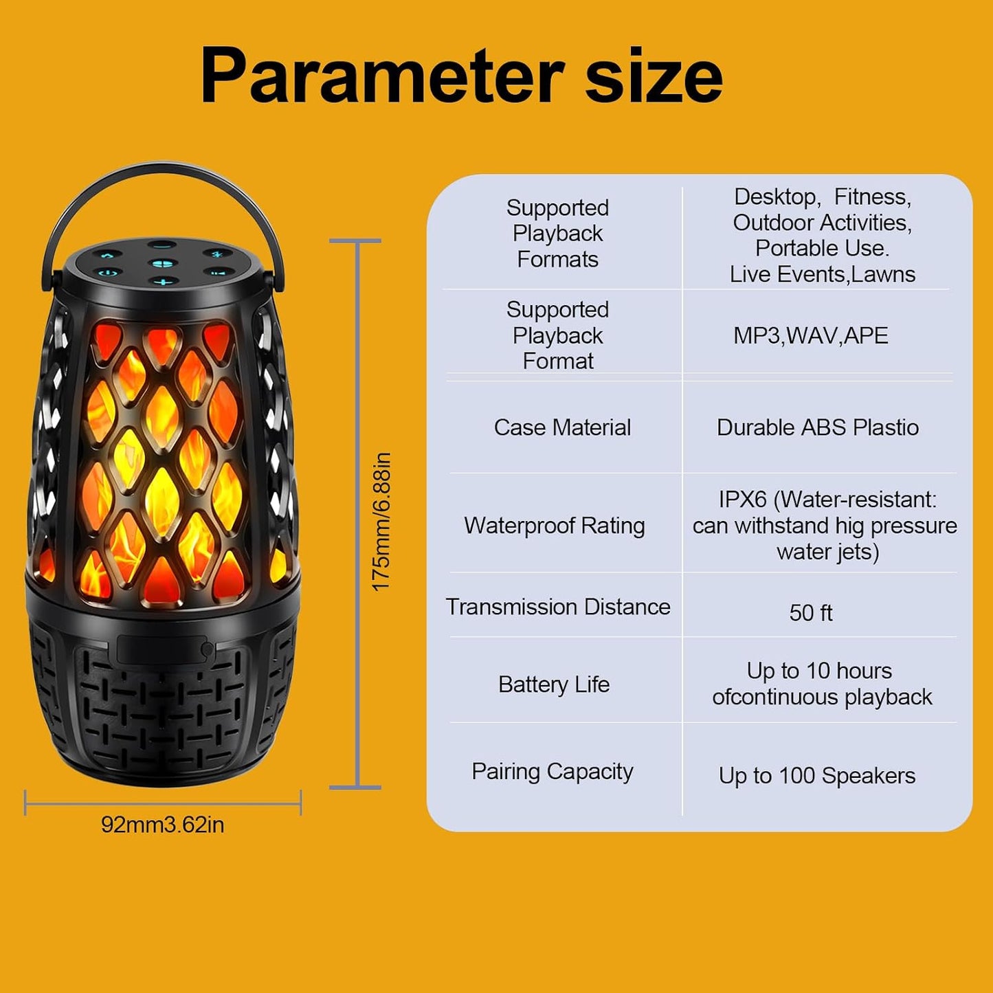 ulinkbee 5.3 100 IPX6 Upgraded Bluetooth Speaker, BT Outdoor Speaker With RGB Flame LED lights Gift for Men, Multi-Sync