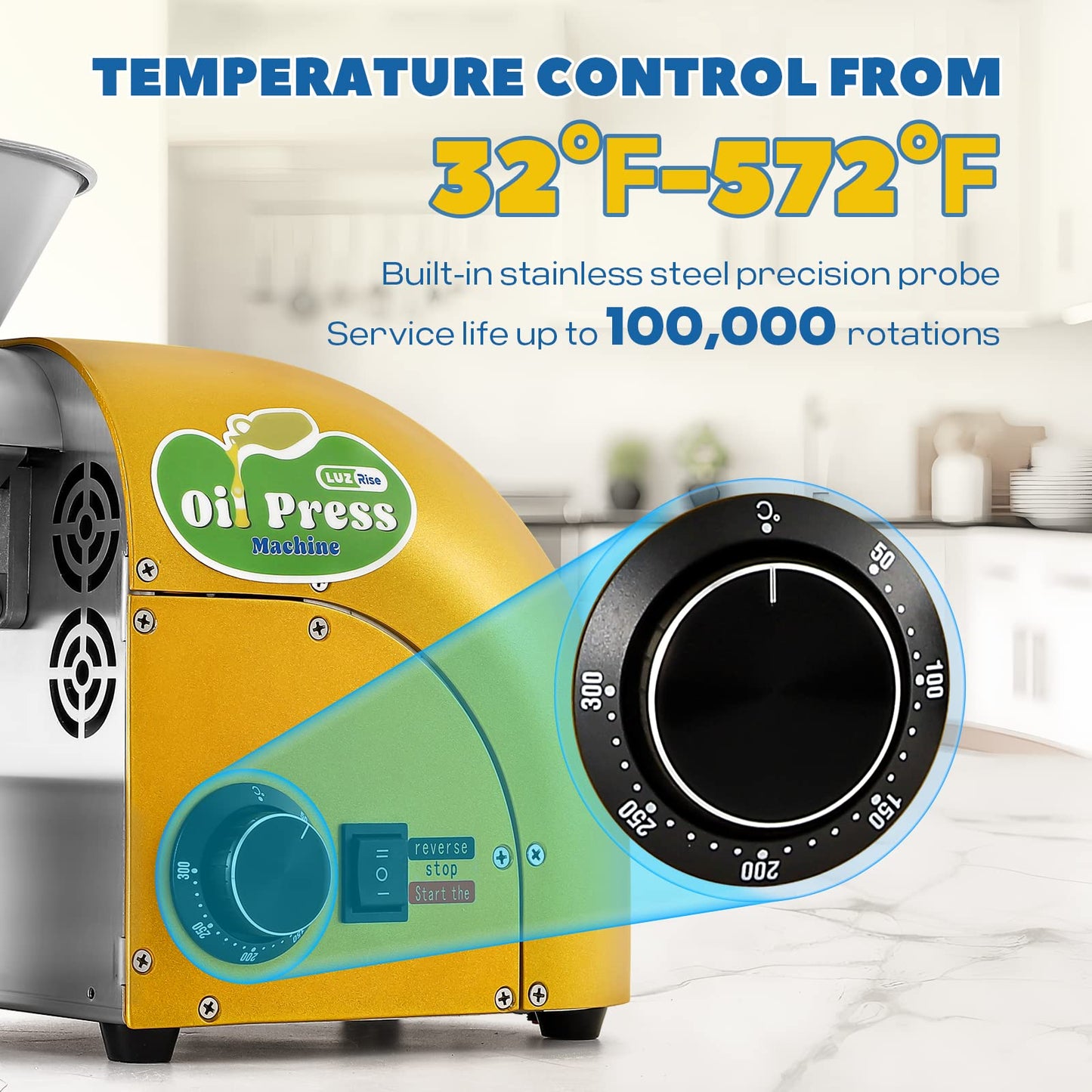 Luzrise 1800W Oil Press Machine Nut Seeds Oil Extractor Cold& Hot Press Machine (Temperature Control 122℉-572℉, Extended Rod, 13-19LBS/H, Lower Noise, For Coconut, Cocoa Beans, Avocado, Amaranth Seed)