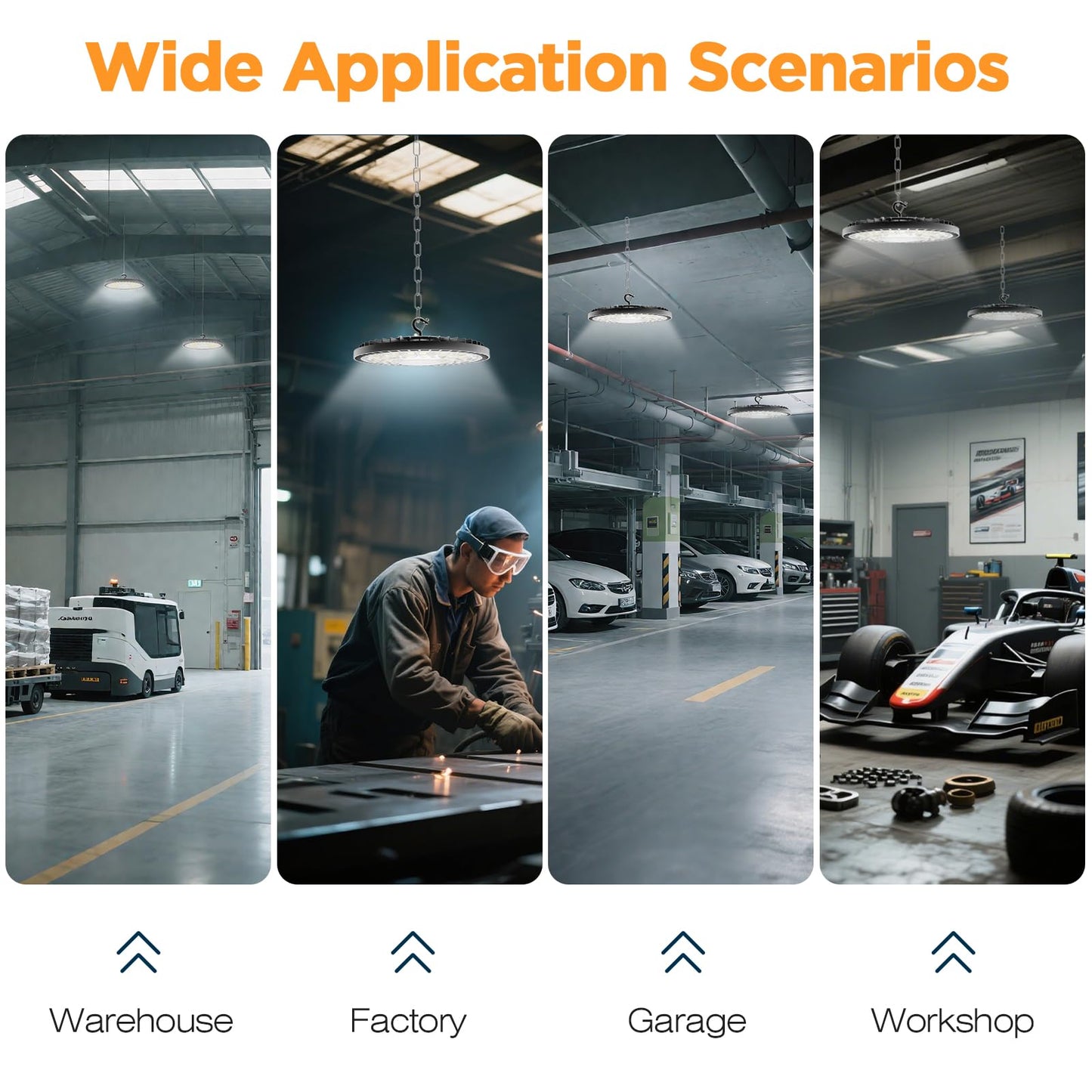 320W 4 Pack UFO High Bay Light LED Shop Lights, 45000LM Ultra Bright Plug & Play LED Garage Lights, 6500K IP65 Waterproof Industrial Lamp w/ 6.6ft Power Cord for Warehouse Workshop Factory Gym Barn