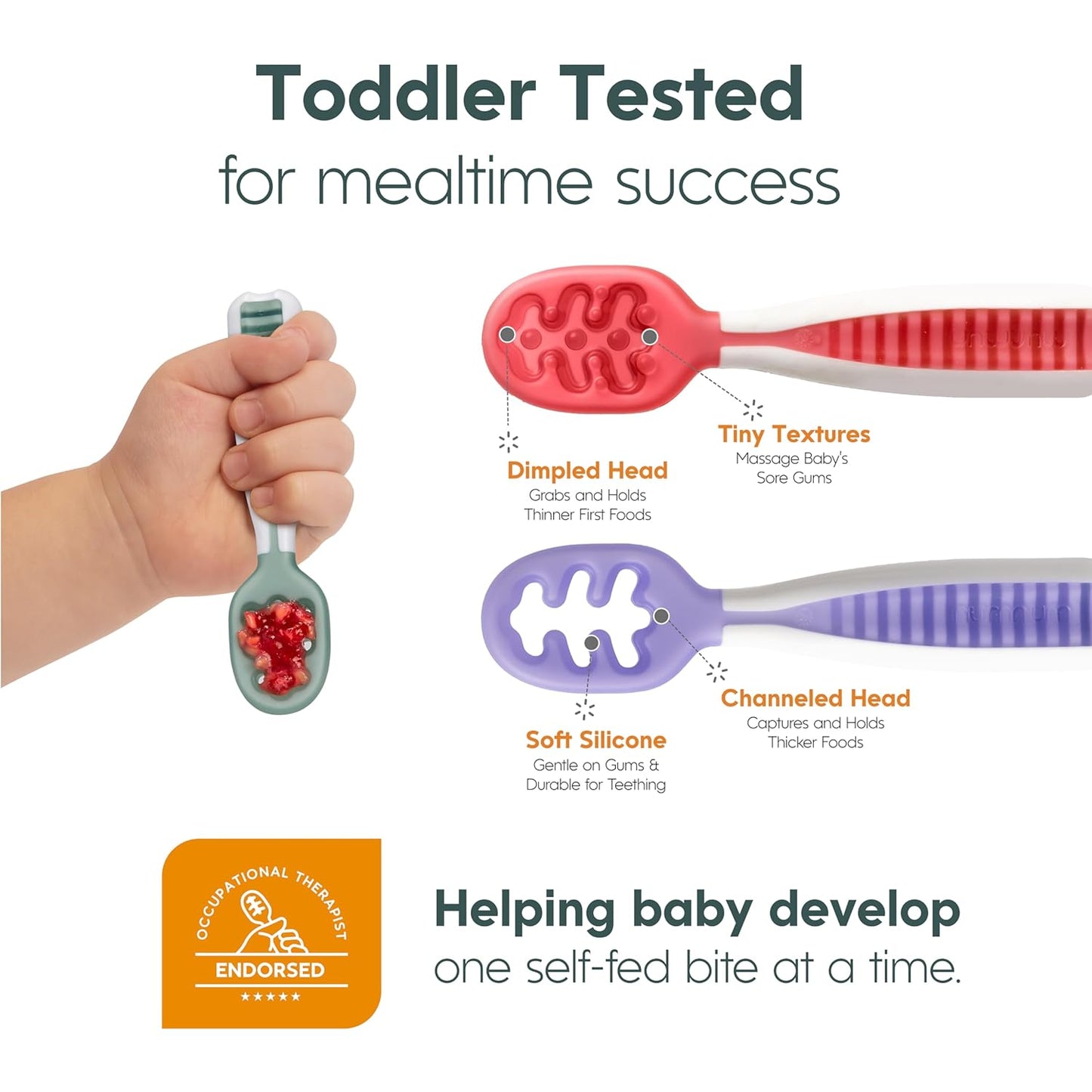NumNum Baby Spoons Set - Silicone GOOtensils for Baby Led Weaning | Teething Spoon with Travel Case - Blue/Navy