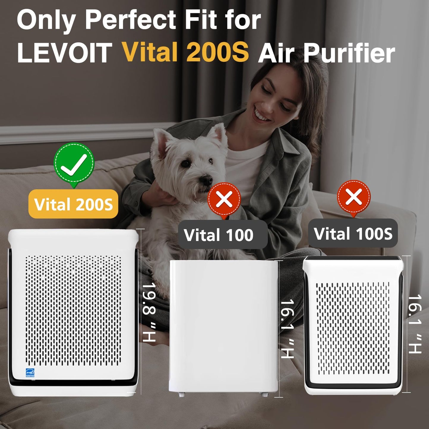 Vital 200S-P Replacement Filter Compatible with LEVOIT Vital 200S and Vital 200S-P Air Purifier, Vital 200S Filter for Home Large Room, Vital 200S-RF, 2 Pack, White