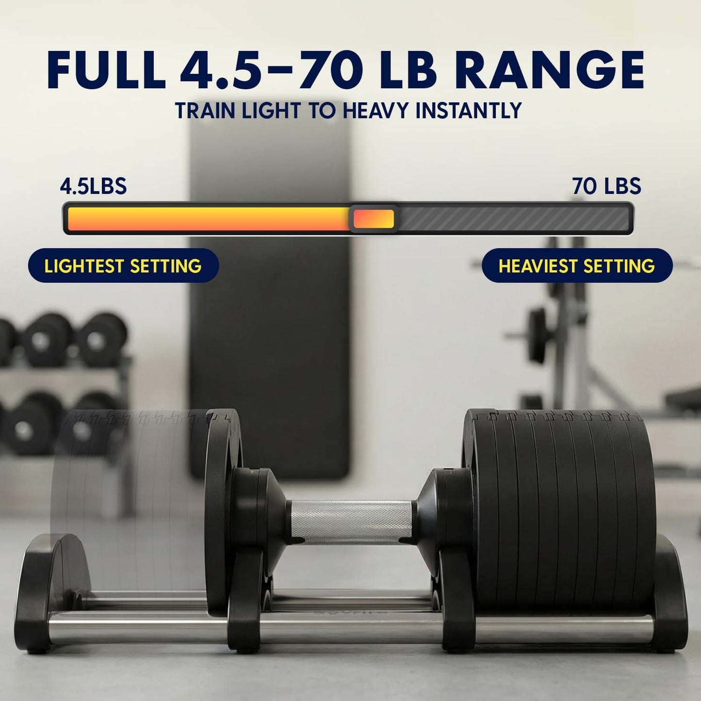 SQUATZ 70lb Adjustable Dumbbell 9 in 1 Weight Options, Fitness Equipment with Anti-Slip Metal Handle, Quick Change Weight Adjustment with Twist Lock Technology, for Full Body Workout and Weightlifting