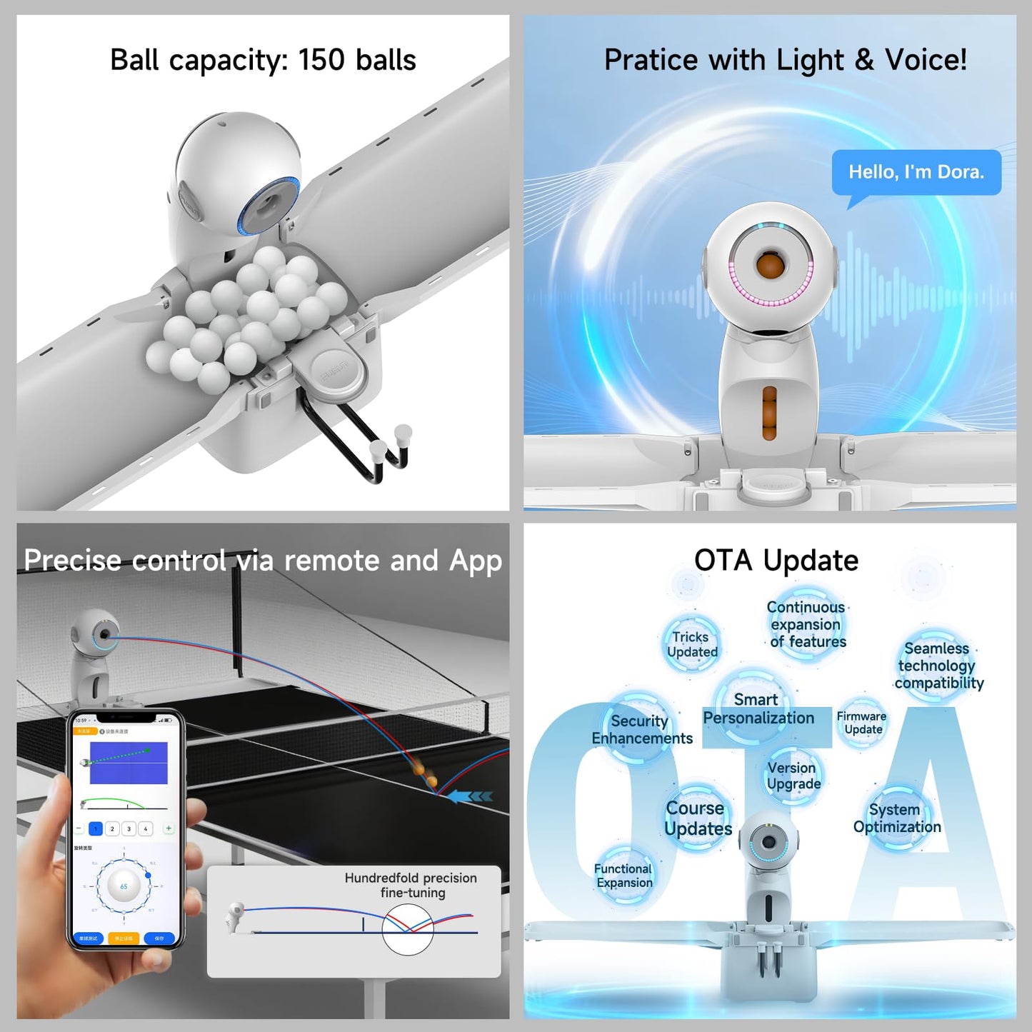 Table Tennis Robot, PUSUN Ping Pong Machine with Ball Recycling Facility, Built-in Preset Training Drills, Smart App Control, Real-time Spin/Speed/Landing Point Adjustment,Easy to Install
