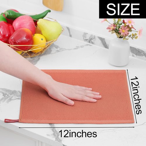 Homaxy Kitchen Dish Cloths - 100% Cotton Waffle Weave, Ultra Soft & Absorbent, 12x12 Inches, 6-Pack | Coral