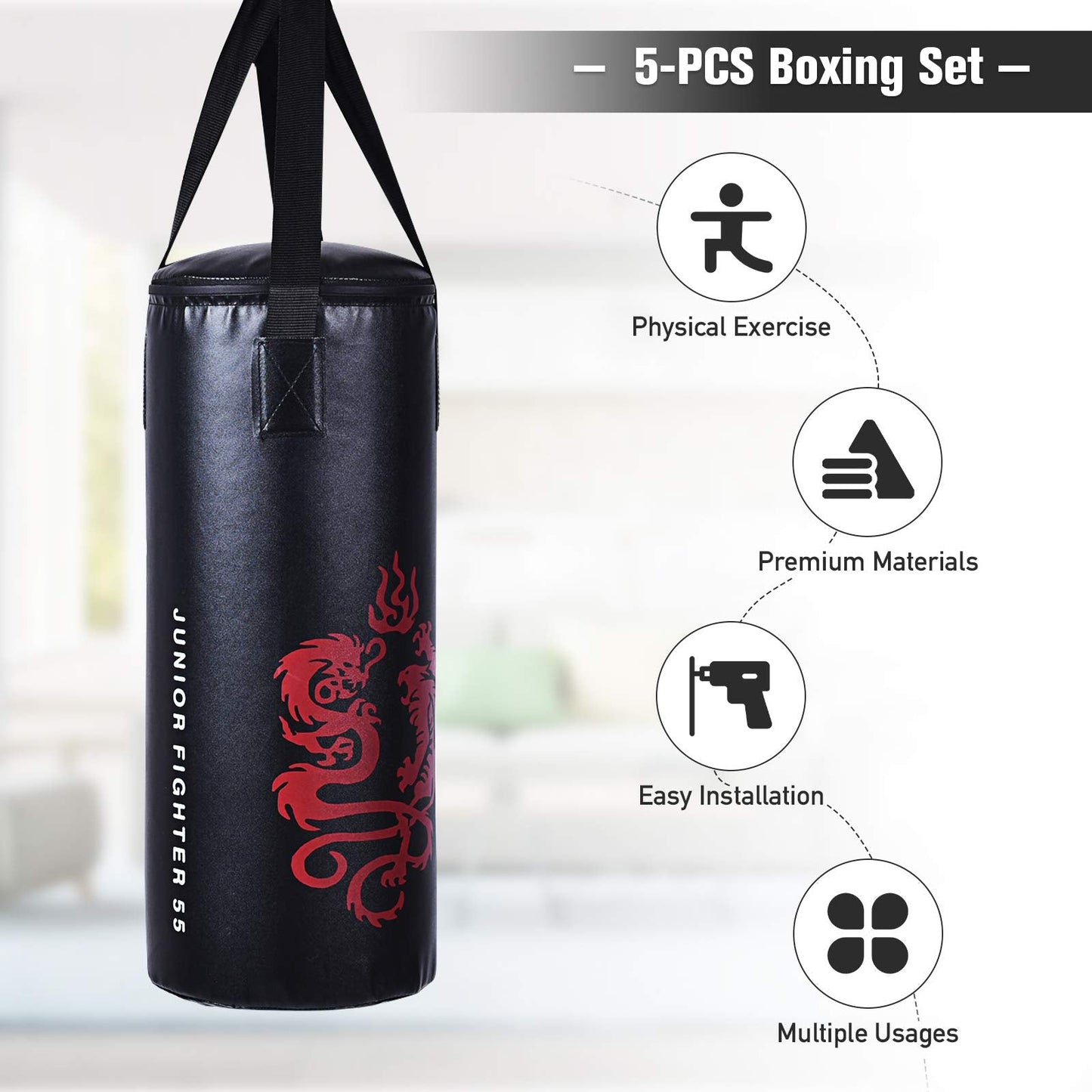 Goplus Punching Bag Set with Gloves, 22LBS/ 40LBS Filled Kick Boxing Bag, Rucksack, Jump Rope, Firm Hook, Heavy Bag for Adults MMA Training, Muay Thai, Krav MAGA, Taekwondo, Karate