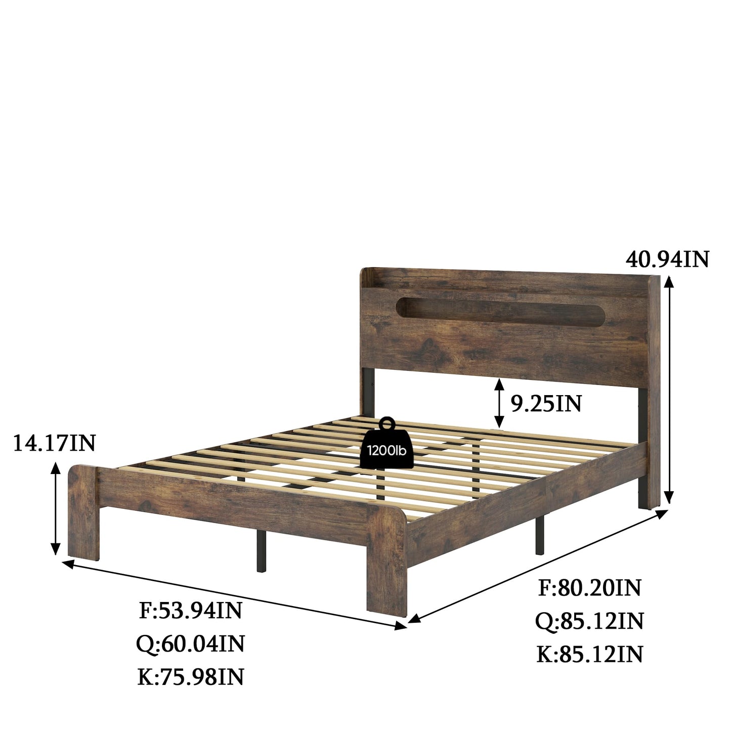 GDFStudio Full Size Wood Platform Bed Frame with Storage Headboard and Charging Station, LED Light Headboard with 2 USB Ports and Power Outlets, Noise-Free Support, No Box Spring Needed, Dark Brown