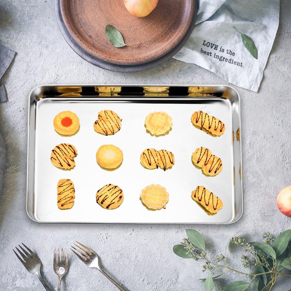 Yododo Stainless Steel Baking Sheet Set - Non-Toxic & Easy Clean | 4-Piece Cookie Tray Set (16", 12", 10", 9")