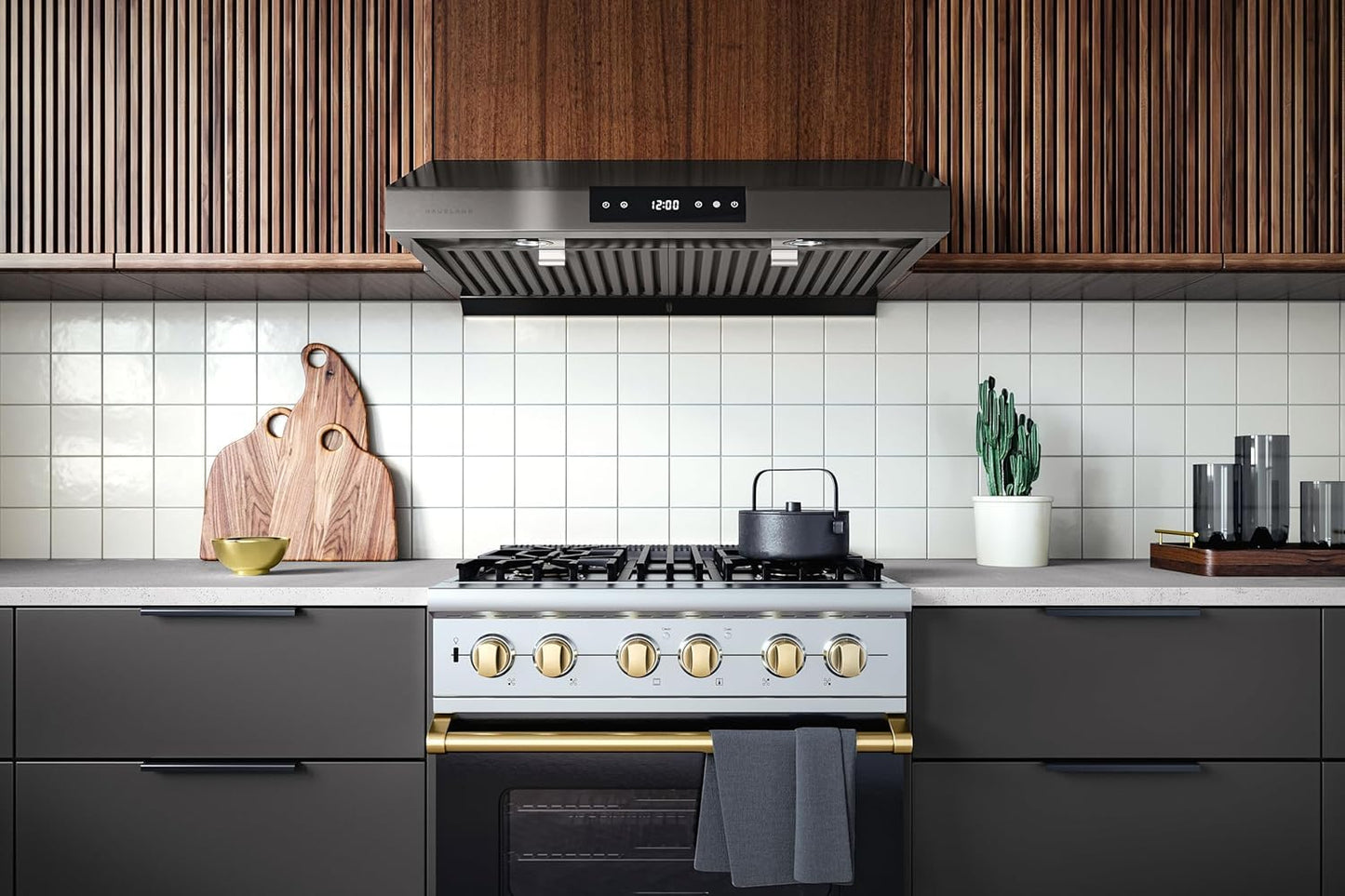 Hauslane Range Hood Under Cabinet 30 Inch - Ducted Stainless Steel Range Hood, 6 Speed Kitchen Vent Hood 30 Inches, Stove Vent Hood for Kitchen with Auto Shut-off, LED, Touch Panel - Chef Series PS18