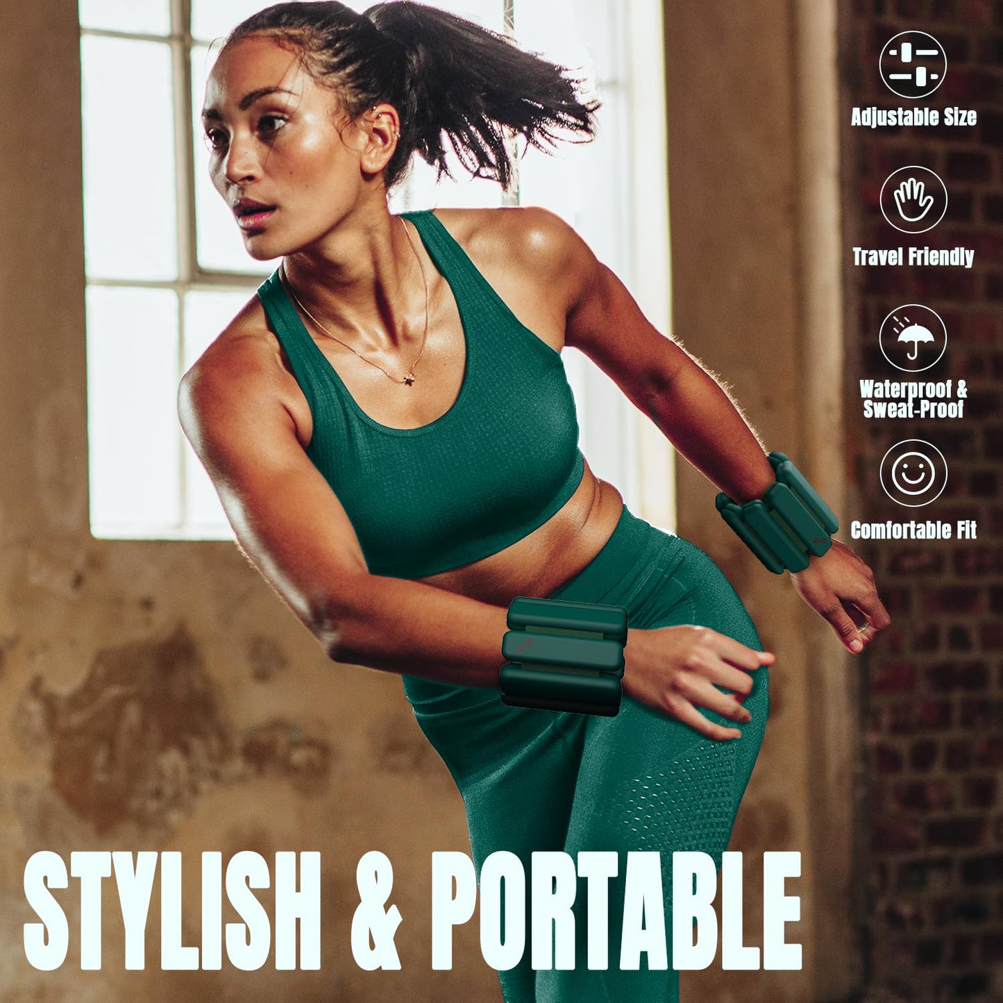 Sportneer Wrist & Ankle Weights for Women Men - 1 Pair (1 lb/2 lb Each) | Adjustable Weighted Bracelet Silicone Bangles for Yoga, Dance, Pilates, Cardio, Aerobics, Gym, Pool Exercises and Jogging (Transformative Teal, 1 LB x 2)