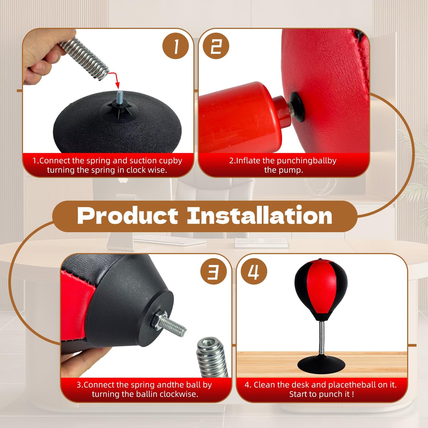 Desktop Punching Bag for Desk, Stress Relief Ball with Suction Cup for Office and Home, Funny Gag Gift for Boss Coworkers Friends, Mini Desktop Boxing Stress Relief Product for Adults
