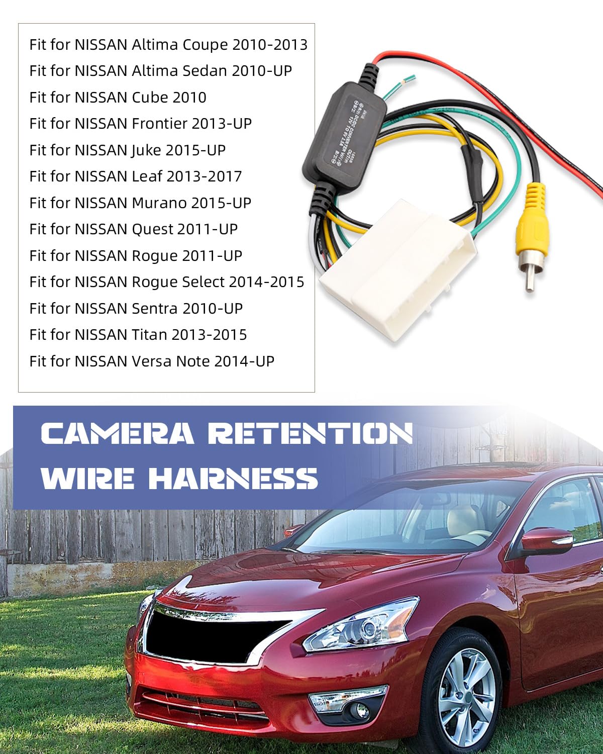 JUQAFY UX-NI006 12v 6v Backup Camera Retention Wire Harness Fit for Nissan Frontier Altima Murano Rogue Titan Juke