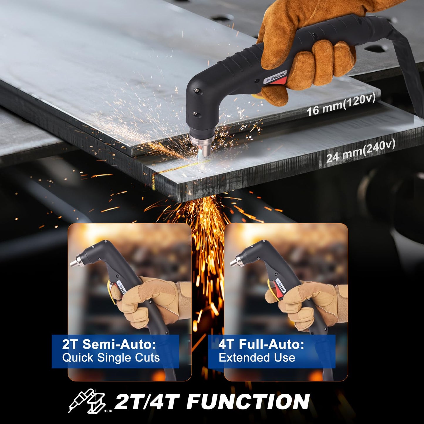 Reboot Plasma Cutter Non-High Frequency Non-Touch Blow Back Pilot Arc, 1" (25mm) Max Cut 5/8 Inch Clean Cut, 2T/4T, Large LED Display Gouging/Marking/Mesh Plate Cutting 120V/240V Dual Voltage
