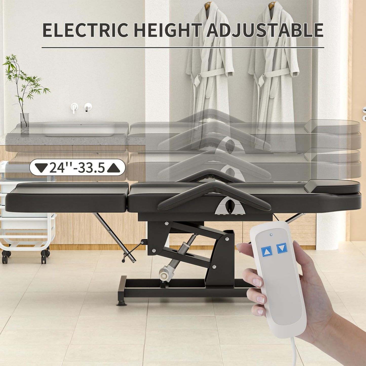Electric Tattoo Chair Bed for Client,Electric Lift Massage Table,,lash Bed w/Remote,Facial Beds Spa Chairs for Esthetician,3-Section Folding for Client/Esthetician/Artist, Heavy-Duty 440lbs (Black)