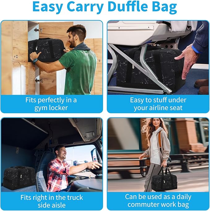 Small Gym Bag 14 inch lightweight Carry On Mini Duffel Bag for Travel Sport - Marble Black