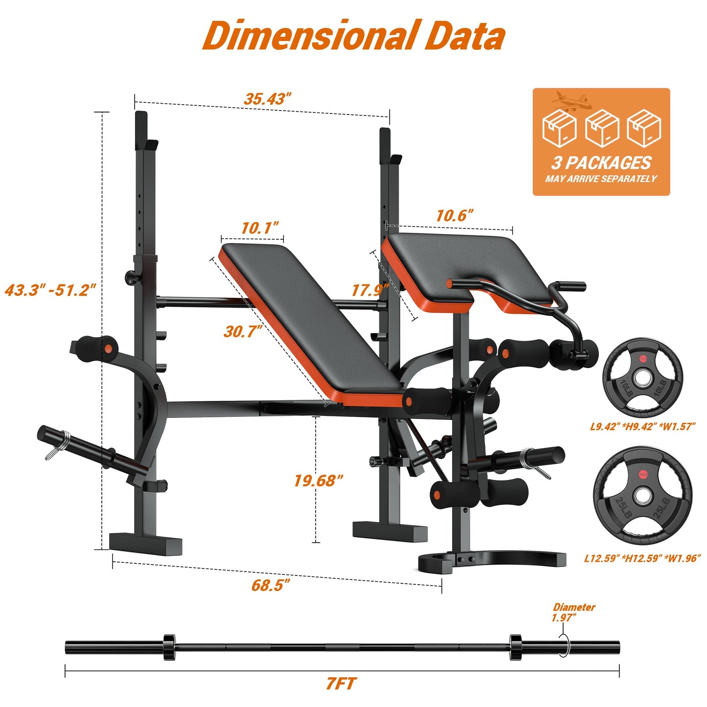 XDDIAS Olympic Weight Bench with Adjustable Workout Bench, Leg Extension, Squat Rack, Preacher Curl Pad, Butterfly Arms, 770 lbs Capacity