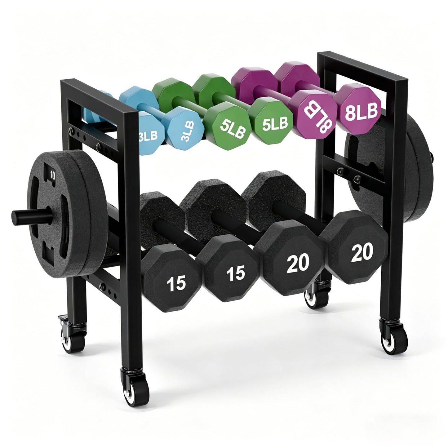Dumbbell Rack Stand Only 2-Tier 20 IN Length Adjustable Small Weight Rack For Home Gym Dumbbells Kettlebell,350LB Capacity Heavy-Duty Compact Dumbbell Holder