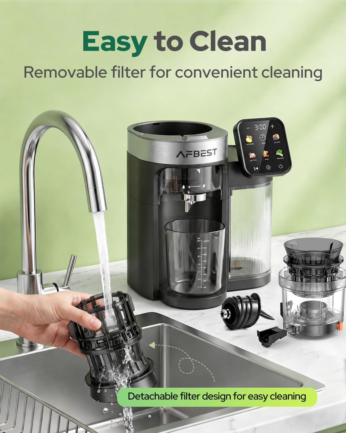 AFBEST 2026 Upgraded Cold Press Juicer Machine, 6.5" Extra Wide Chute Masticating Juicer with 100oz Self-Feeding Hopper,3-in-1 Smart Touch Slow Juicer for Sorbet & Nut Milk, High Yield, Easy Clean