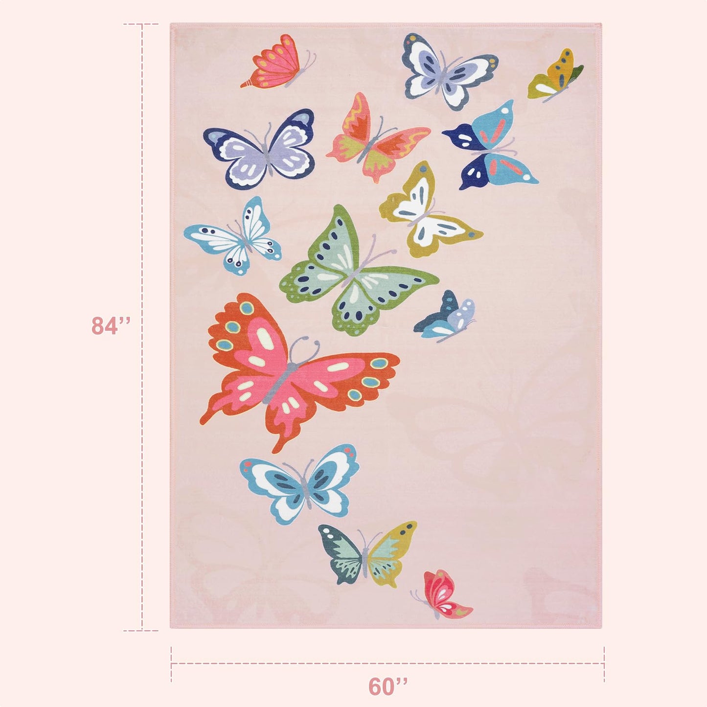 STARUIA Washable Pink Rugs for Girls Bedroom, 5x7 Soft Butterfly Rug Kids Rugs for Playroom Nursery, Non Slip Baby Toddler Carpet for Kids Room Daycare Tent Dorm Castle Indoor Decor