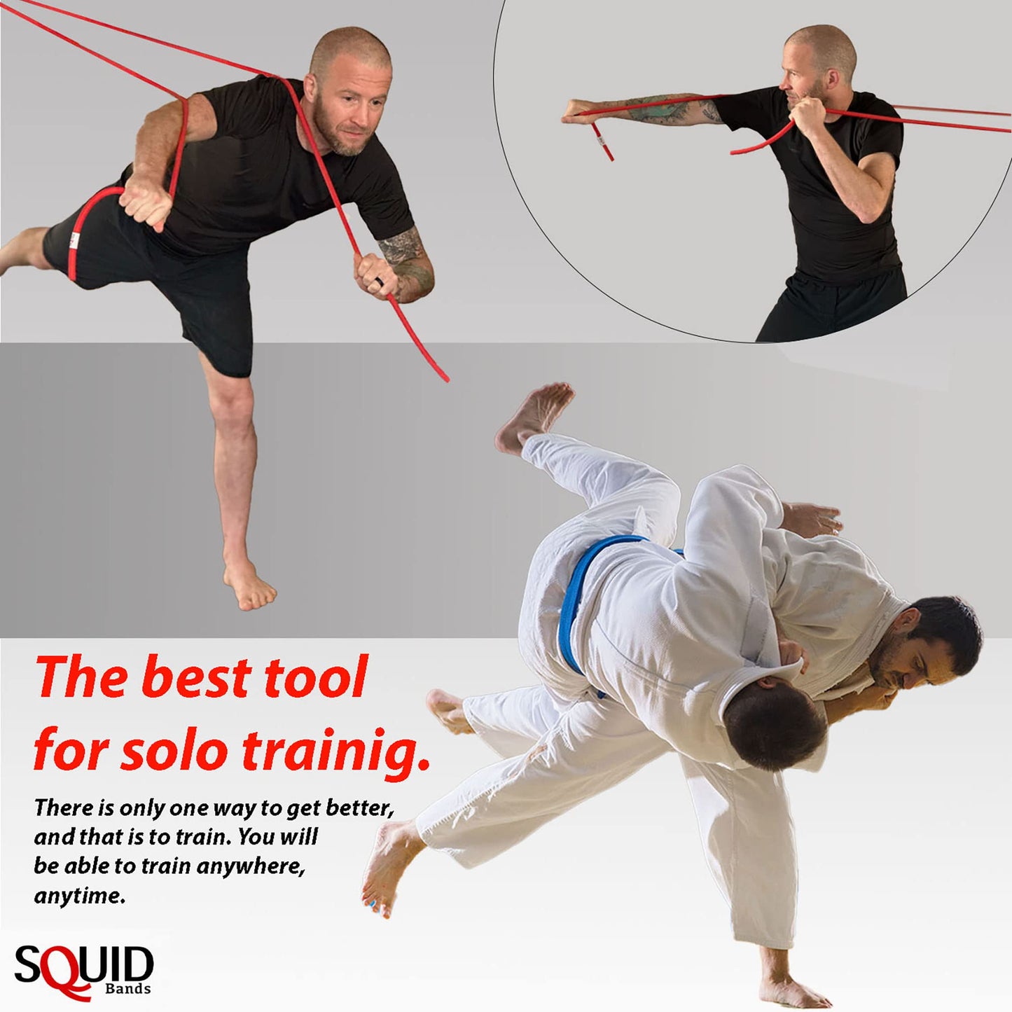 SQUID BANDS, Wrestling, Jiu Jitsu, Judo, Grappling, MMA, Boxing, Muay Thai, Solo Training, Resistance Band. (Large)