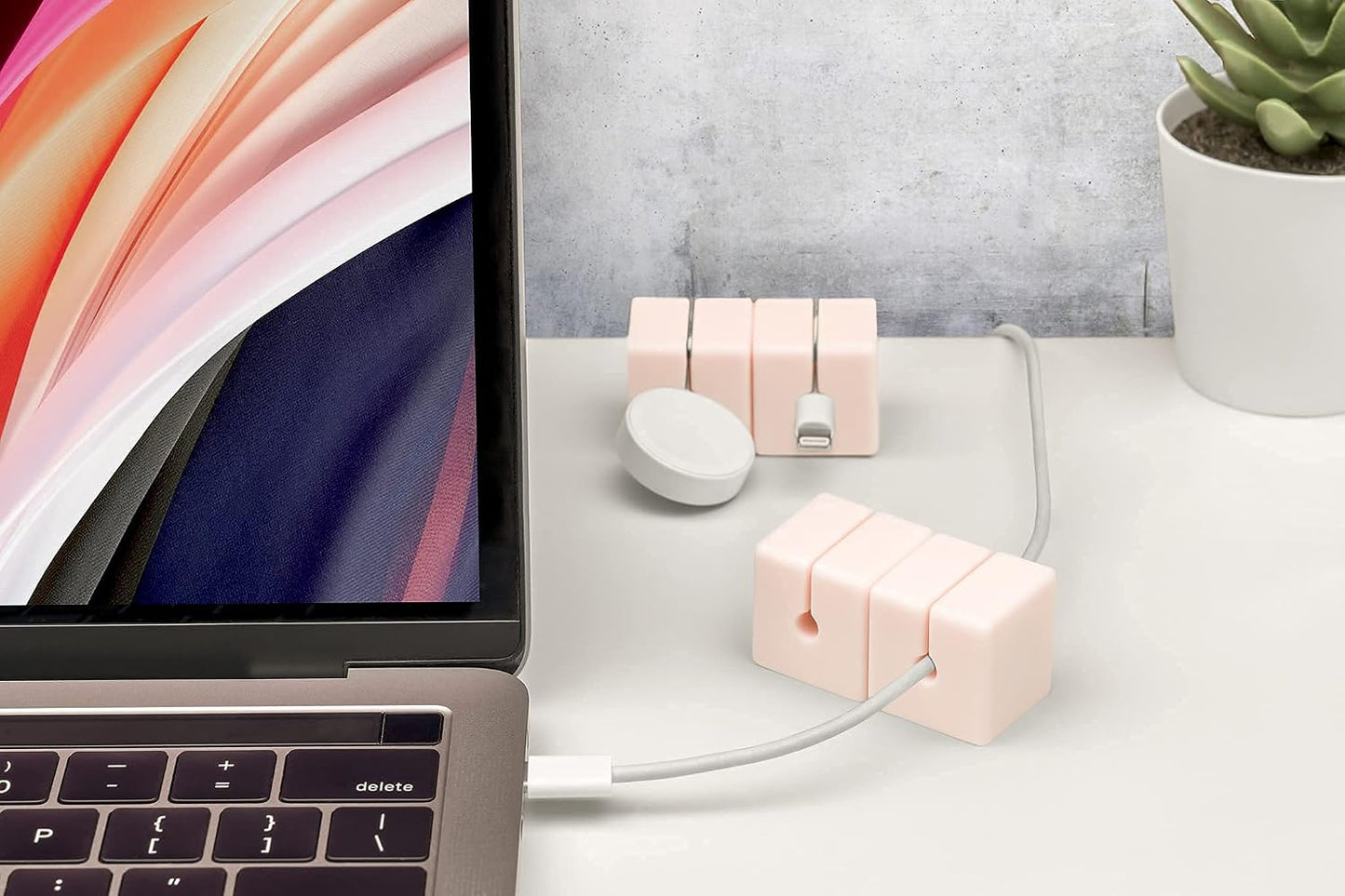 Function101 4 Pack Cable Blocks | Pink | Magnetic Weighted Silicone Cord Organizer for Desk, Home, Office, Nightstand |