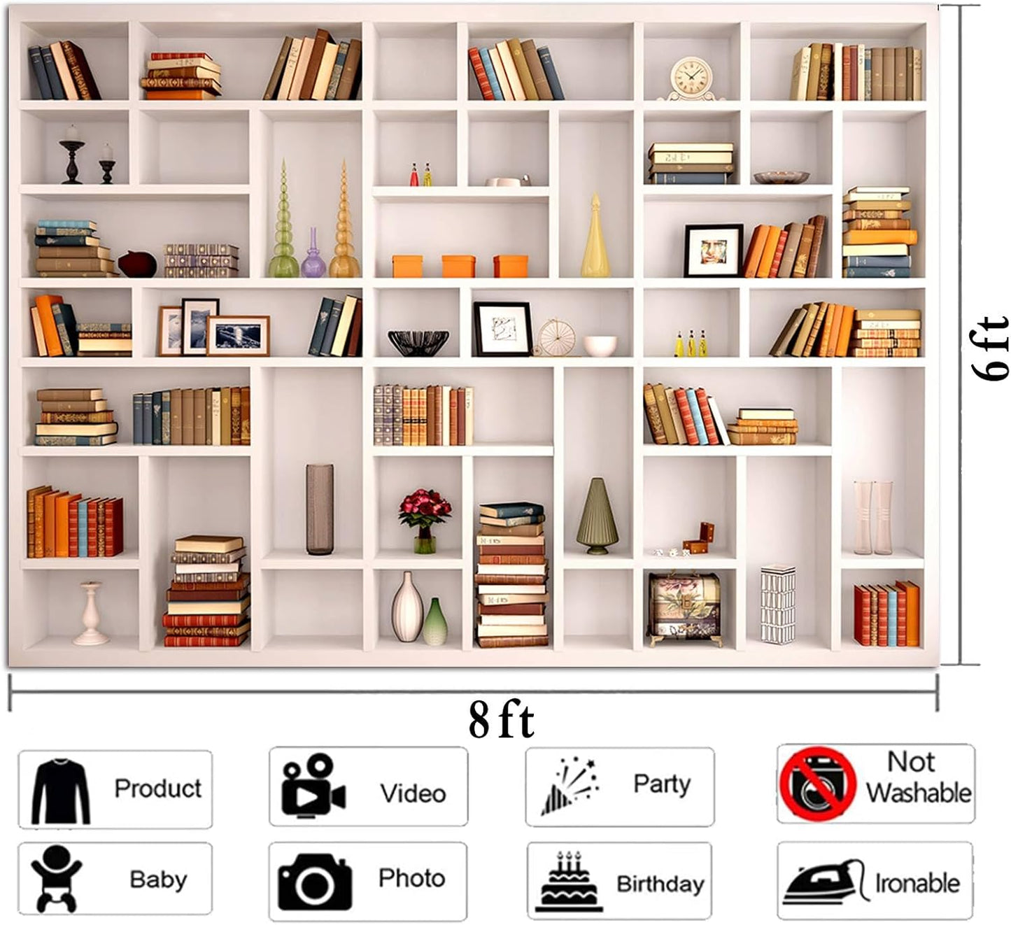 CGXINS (8X6 White Bookshelf Office Backdrop Photo Backdrop Video Conference Zoom Backdrop Home Office Decoration Banner