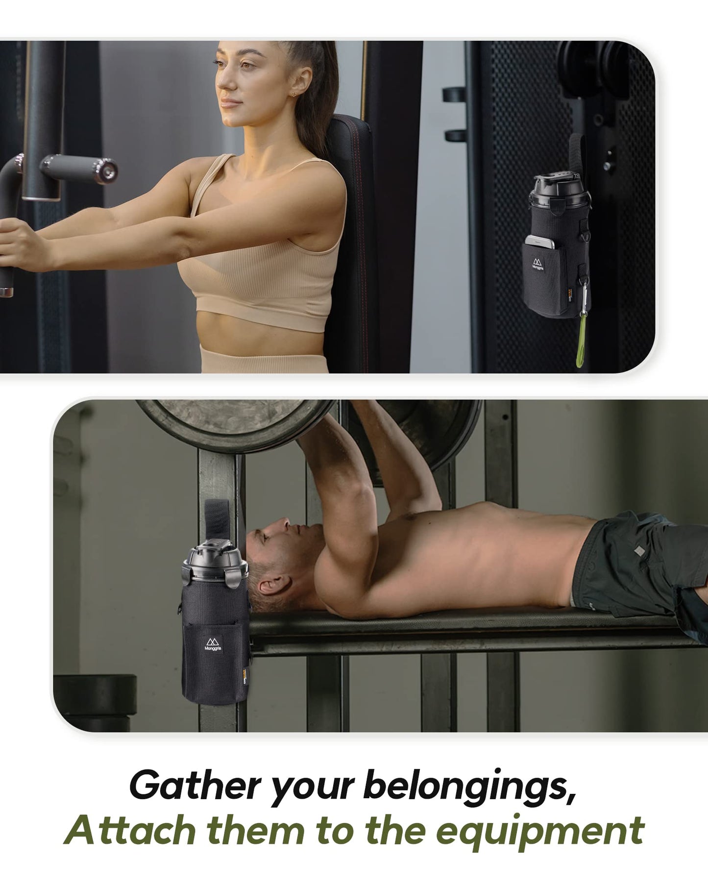 Monggria Magnetic Water Bottle Holder - Built-in Magnet for Easy Attachment to Exercise Equipment - Multi-Purpose - with Sling - Waterproof - Cordura Used Durability
