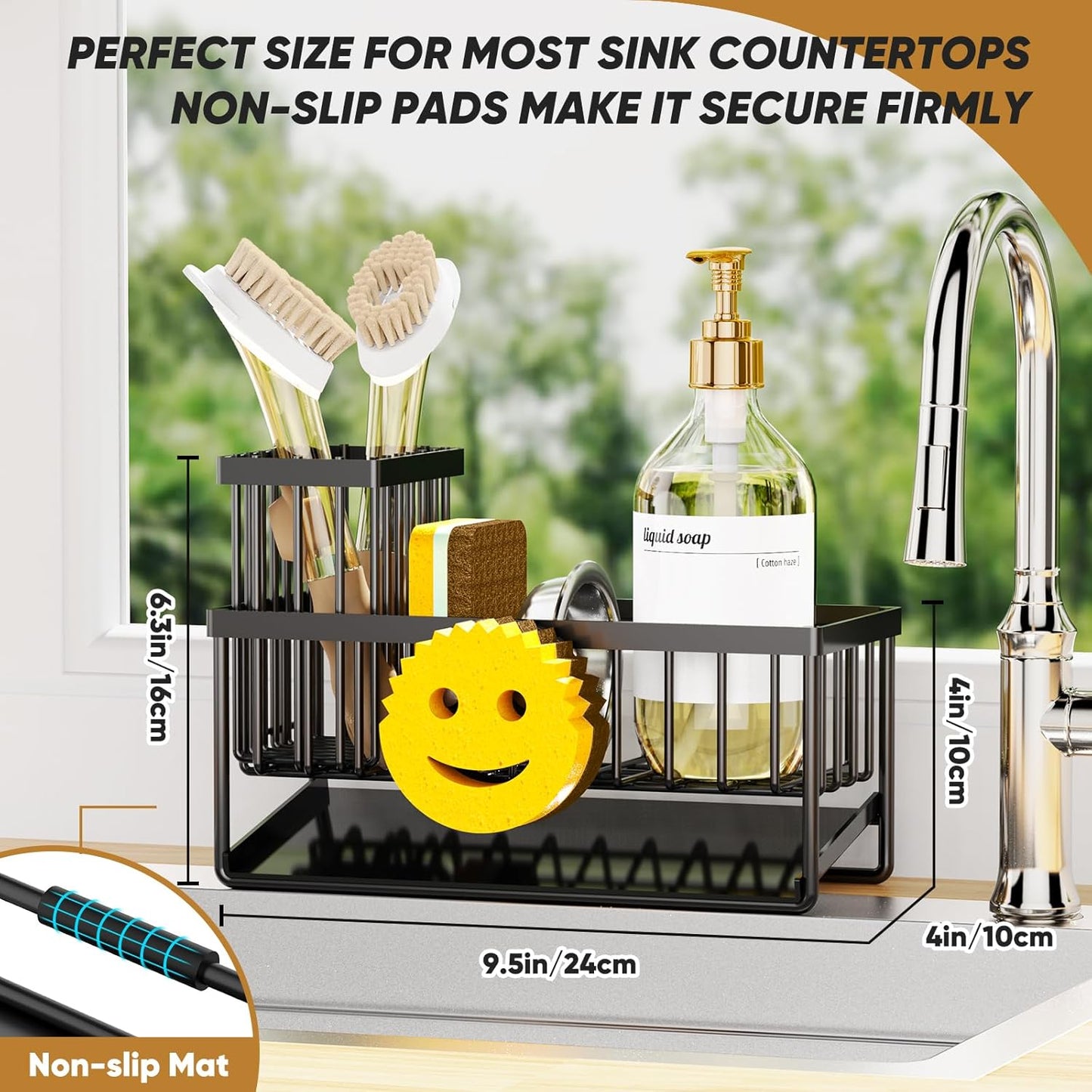 Skiennix Sponge Holder - Smiley Face Sink Caddy with Removable Brush Holder | Self-Draining Kitchen Essential