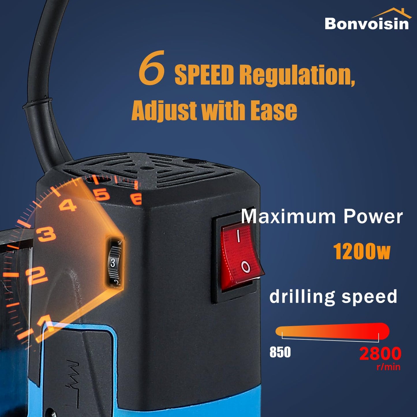 Bonvoisin Mini Benchtop Drill Press, 6 Variable Speed Drilling Machine for Craft and Home Improvement, 1200W Electric Drill Press 2800RPM Max Speed