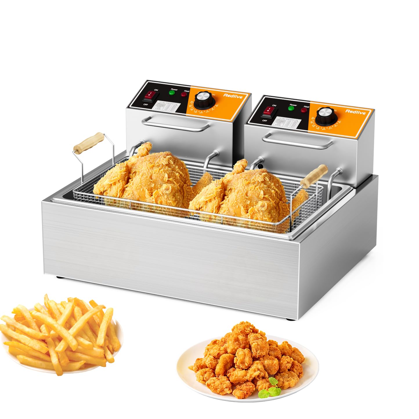 Electric Deep Fryer 3400W Hot 22.6QT/24L Commercial Deep Fryers with 3 Baskets Countertop Oil Fryer for Restaurant Use and Home Kitchen with One - Touch Switch & Temperature Contro