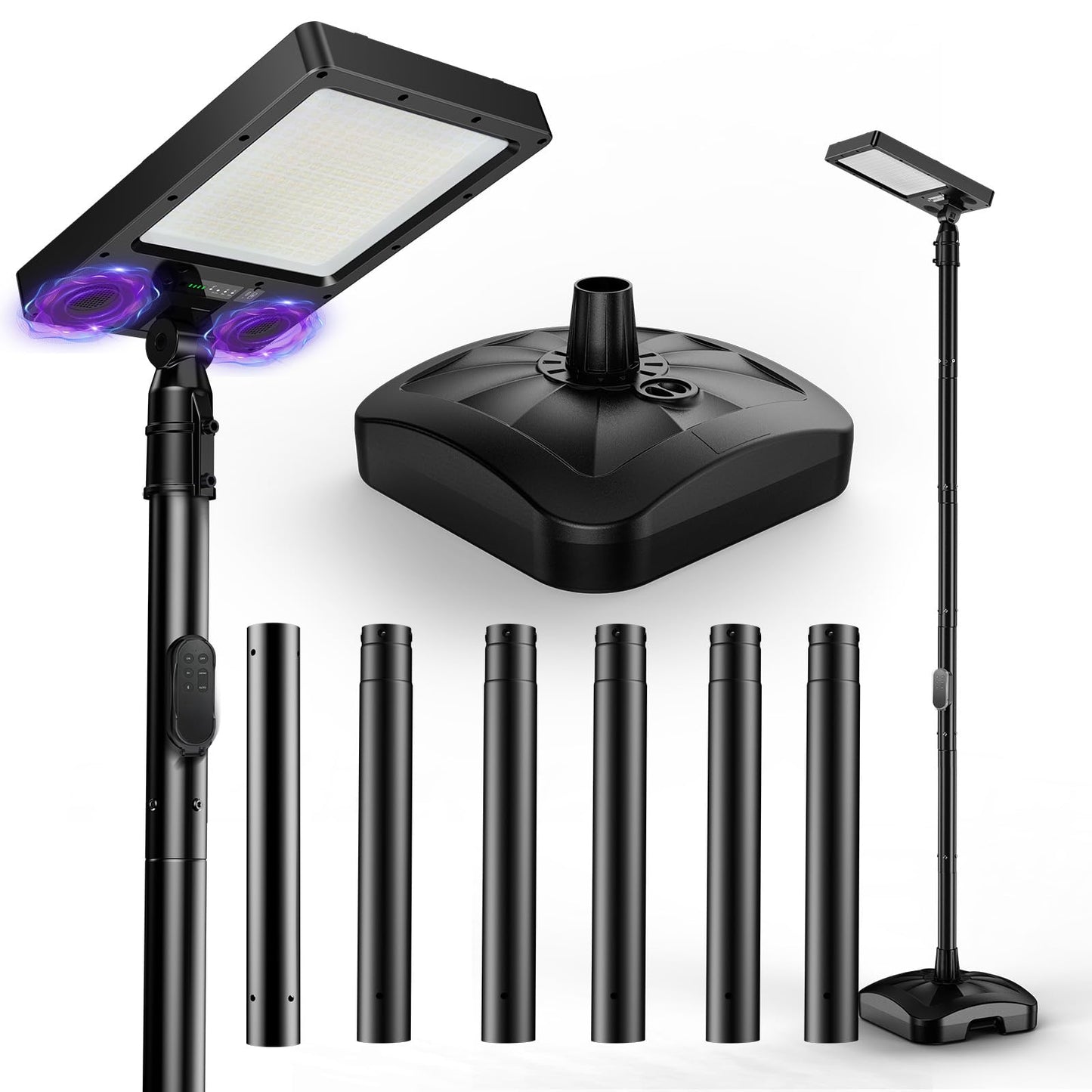 102" Solar Outdoor Street Lights with Speaker, Pole & Remote, Portable IP65 Waterproof LED Solar Flood Motion Post Light, Dusk to Dawn Solar Floor Lamp for House, Yard, Garden, Patio, Garage, Driveway